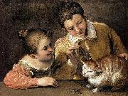 Two Children Teasing a Cat
